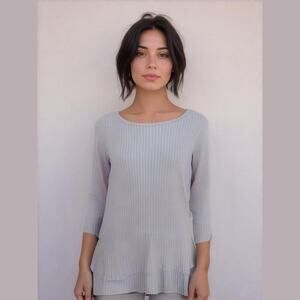 Michael Kors Lavender White Striped Long Sleeve Ruffle Hem Top T-Shirt Size XS